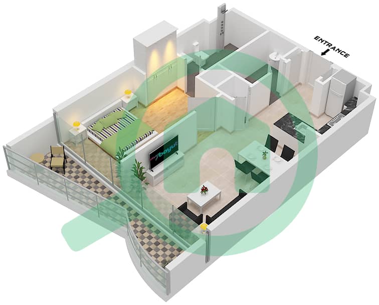 Вольта - Апартамент 1 Спальня планировка Тип C31-C41 FLOOR 40-50 Type C31-C41 Floor 40-50 interactive3D