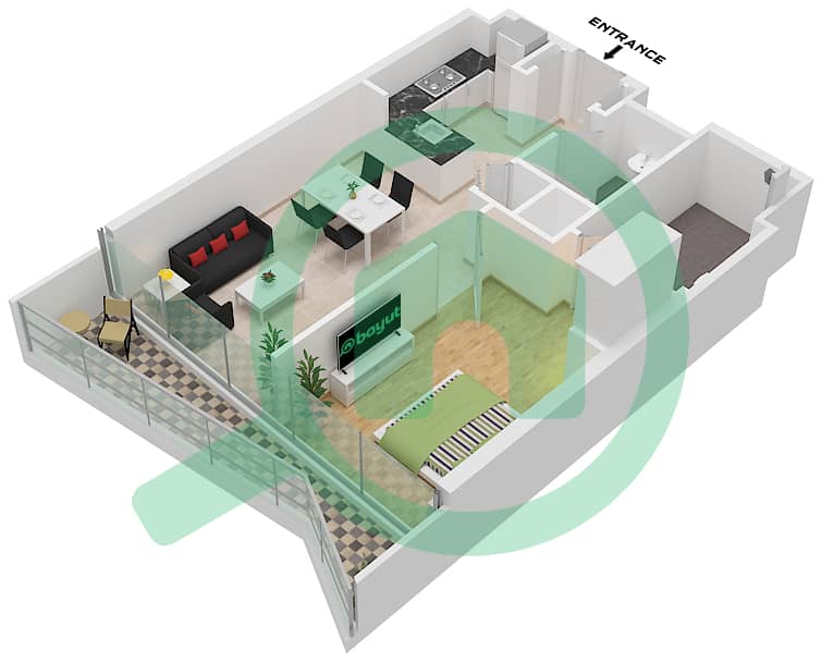 Вольта - Апартамент 1 Спальня планировка Тип C31M-C41M FLOOR 40-50 Type C31M-C41M Floor 40-50 interactive3D
