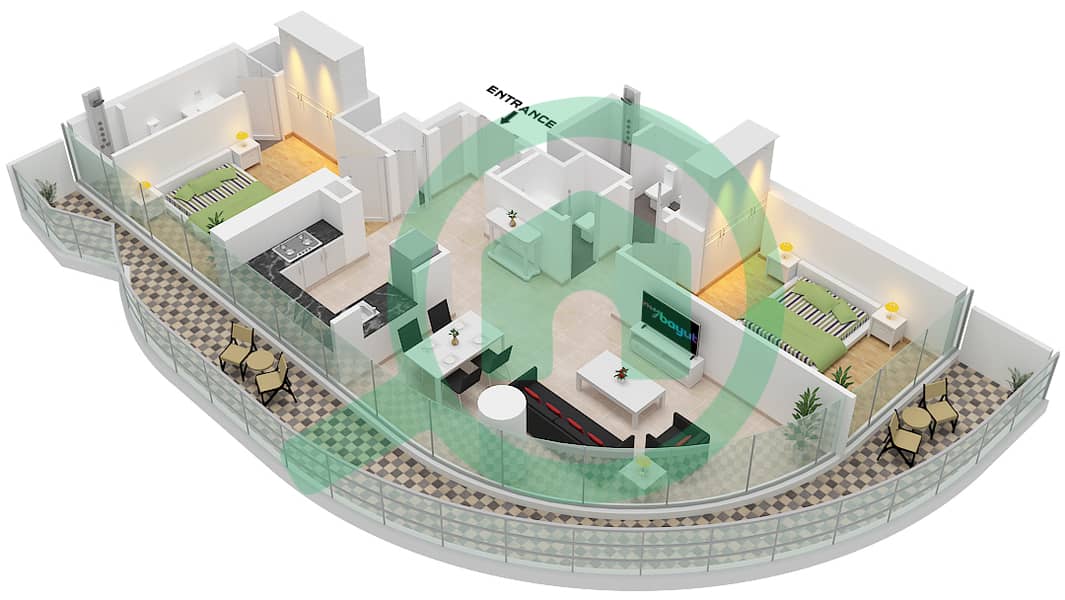 Volta - 2 Bedroom Apartment Type A11M-A20M FLOOR 20-29 Floor plan Type A11M-A20M Floor 20-29 interactive3D