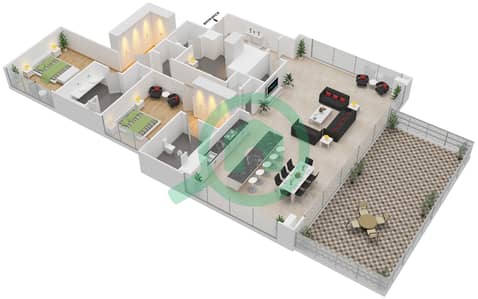 玛雅2号楼 - 2 卧室公寓类型2R戶型图