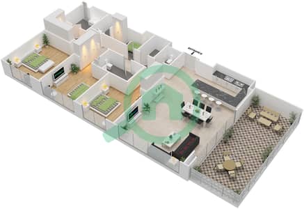 玛雅2号楼 - 3 卧室公寓类型3C戶型图