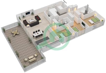 المخططات الطابقية لتصميم النموذج 3I شقة 3 غرف نوم - مايان 2