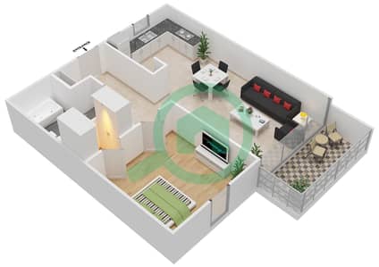 المخططات الطابقية لتصميم النموذج D شقة 1 غرفة نوم - فوكس هيل 1