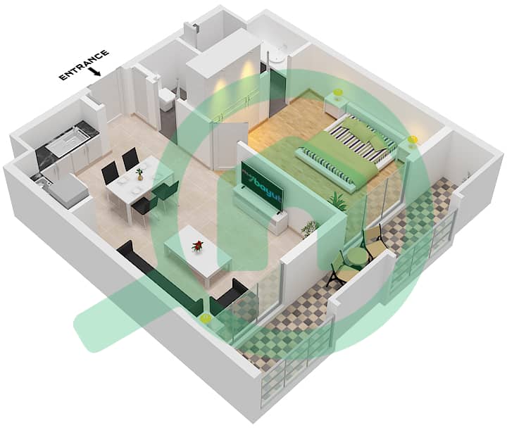 Тираз - Апартамент 1 Спальня планировка Тип A Type A interactive3D