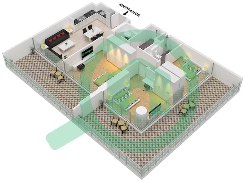 Binghatti Ghost - 3 卧室公寓类型5戶型图 Type 5 interactive3D