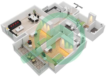 法拉蒂斯大厦 - 2 卧室公寓类型A戶型图