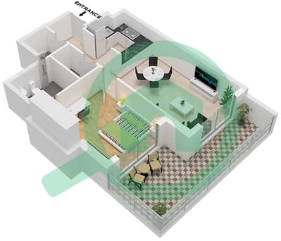 百合大厦 - 1 卧室公寓单位2 FLOOR 1戶型图
