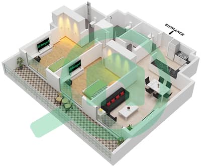 百合大厦 - 2 卧室公寓单位7 FLOOR 1戶型图