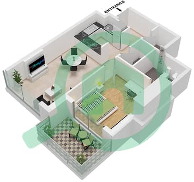 百合大厦 - 1 卧室公寓单位1 FLOOR 2-11,14-27戶型图