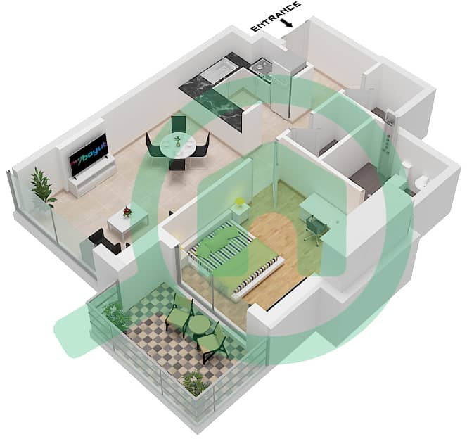 المخططات الطابقية لتصميم الوحدة 1 FLOOR 2-11,14-27 شقة 1 غرفة نوم - برج ليليوم Unit	1 Floor 2-11,14-27 interactive3D