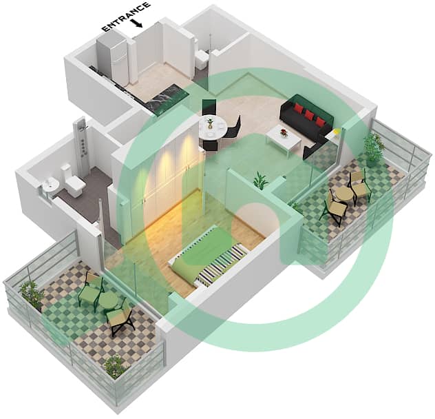 المخططات الطابقية لتصميم الوحدة 1,5 FLOOR 2-28 شقة 1 غرفة نوم - برج ليليوم Unit	1,5 Floor 2-28 interactive3D
