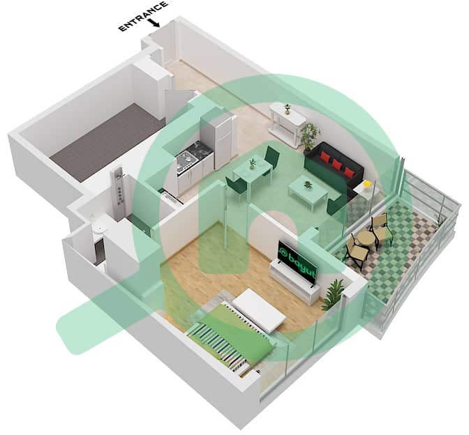 المخططات الطابقية لتصميم النموذج B شقة 1 غرفة نوم - داماك ميزون أيكون سيتي Type B interactive3D