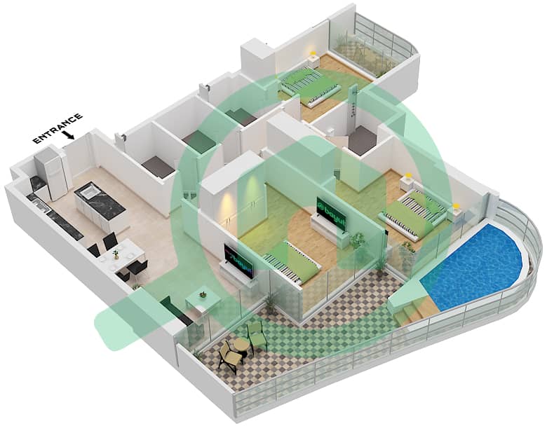 48 Parkside - Grundriss für 3 Schlafzimmer Wohnung Typ 17 FLOOR 2 Unit 17 Floor 2 interactive3D
