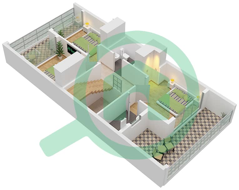 المخططات الطابقية لتصميم النموذج TH12-M فیلا 3 غرف نوم - كاميليا TH12-M Floor First interactive3D