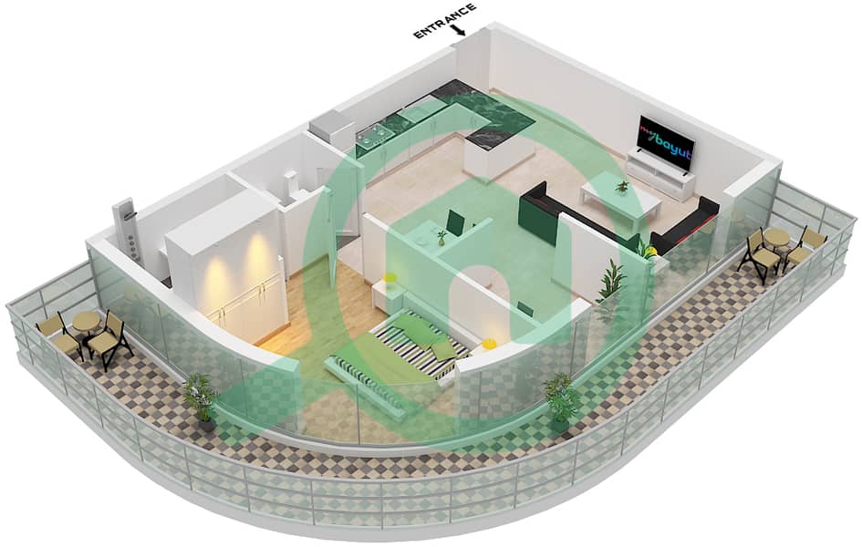 The Central Downtown Tower A - 1 Bedroom Apartment Type 1 Floor plan Type 1 interactive3D
