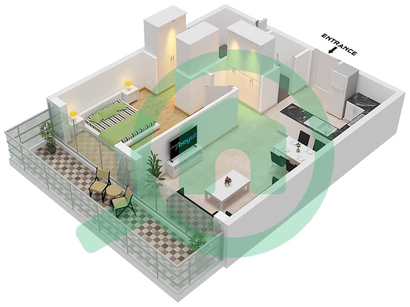 The Central Downtown Tower A - 1 Bedroom Apartment Type 2 Floor plan Type 2 interactive3D