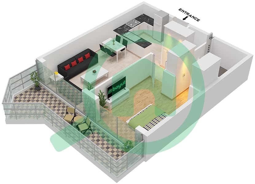 The Central Downtown Tower A - 1 Bedroom Apartment Type 3 Floor plan Type 3 interactive3D