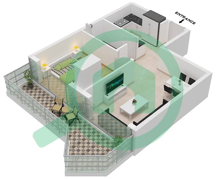 The Central Downtown Tower A - 1 Bedroom Apartment Type 4 Floor plan Type 4 interactive3D