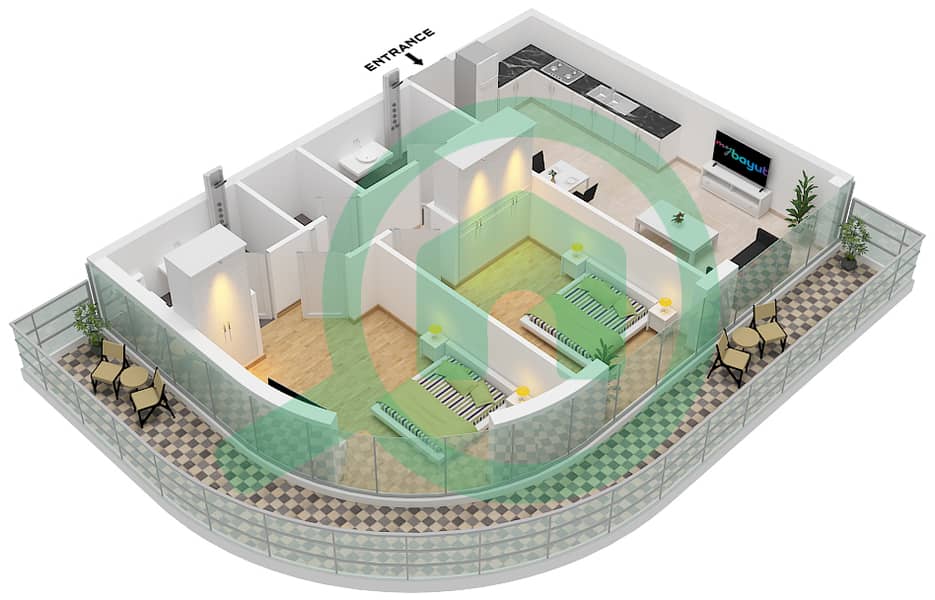 The Central Downtown Tower A - 2 Bedroom Apartment Type 1 Floor plan Type 1 interactive3D