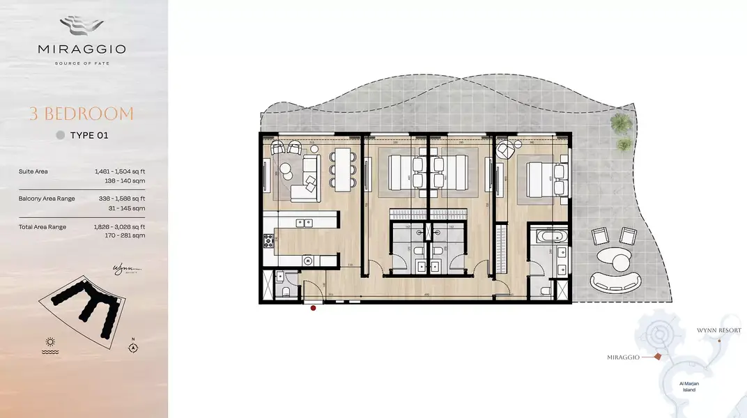 3 BR floor plan