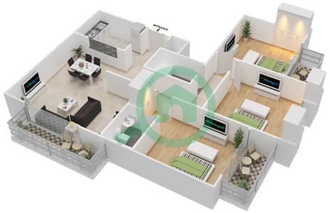 المخططات الطابقية لتصميم النموذج F شقة 3 غرف نوم - جرين فيو 2
