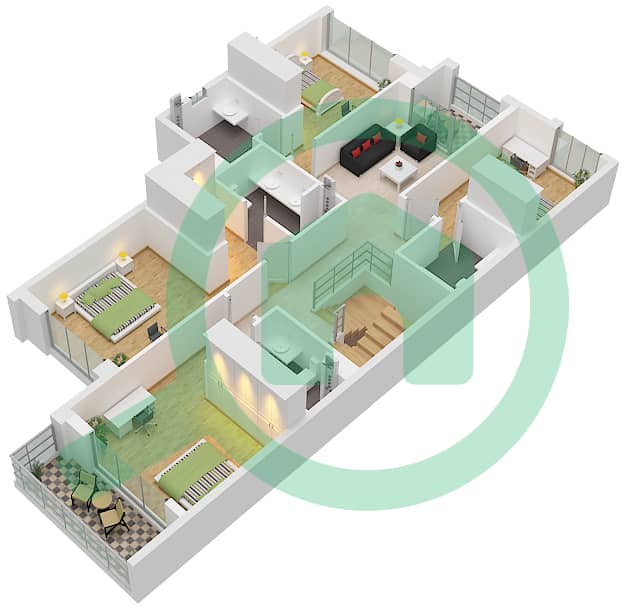 المخططات الطابقية لتصميم النموذج A فیلا 5 غرف نوم - ذا بالس بيتشفرونت Type A Floor First interactive3D