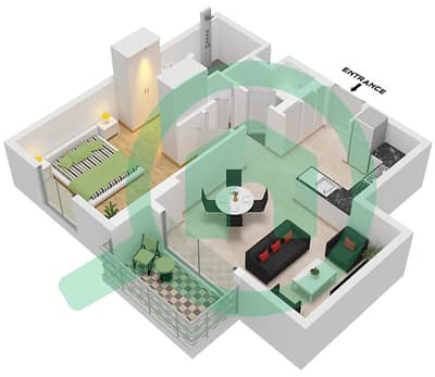 Crystal Residences Tower B - 1 Bedroom Apartment Type/unit 1B-1/UNIT 2,3 FLOOR 3-12 Floor plan