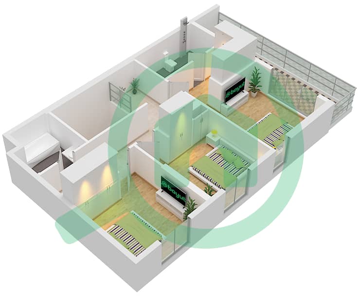 Crystal Residences Tower B - 4 卧室公寓类型／单位4D-A1/UNIT 10 FLOOR 11,12戶型图 Type 4D-A1 Unit 10 Upper Floor 12 interactive3D