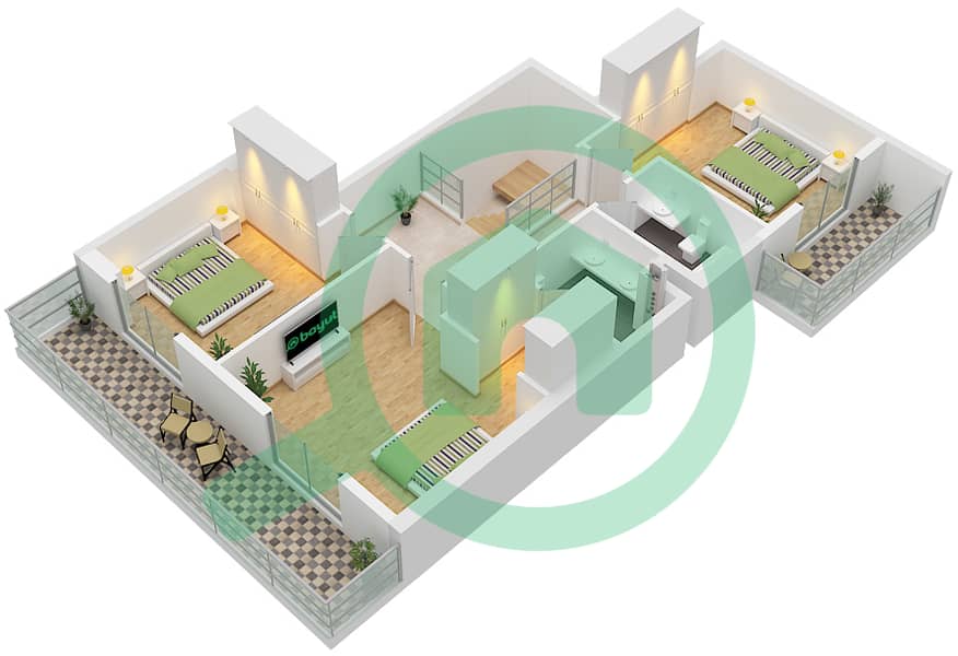 Crystal Residences Tower B - 4 卧室公寓类型／单位4D-B1/UNIT 11 FLOOR 11,12戶型图 Type 4D-B1 Unit 11 Upper Floor 12 interactive3D