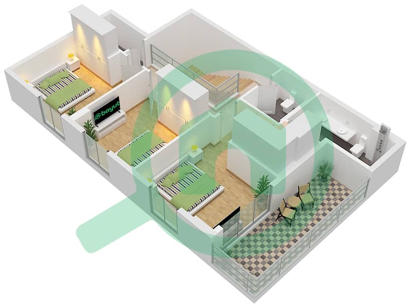 Crystal Residences Tower B - 4 卧室公寓类型／单位4D-C1/UNIT 2 FLOOR 11,12戶型图 Type 4D-C1 Unit 2 Upper Floor 12 interactive3D