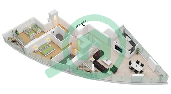 Al Yousuf Tower 2 - 2 Bedroom Apartment Type C Floor plan