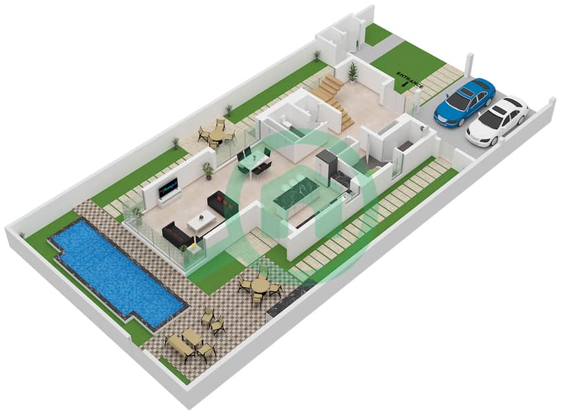 المخططات الطابقية لتصميم النموذج / الوحدة B / UNIT 3BR(M) فیلا 3 غرف نوم - ذا إيكرز Type B Unit 3BR(M) Ground Floor interactive3D