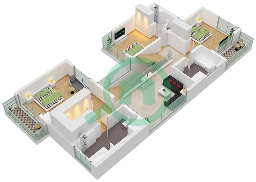 المخططات الطابقية لتصميم النموذج / الوحدة C / UNIT 4BR فیلا 4 غرف نوم - ذا إيكرز Type C Unit 4BR First Floor interactive3D