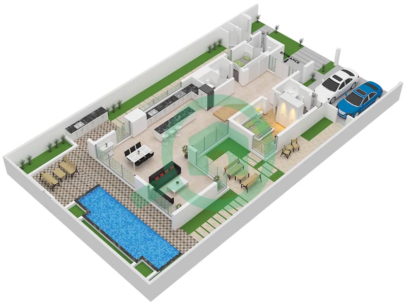 المخططات الطابقية لتصميم النموذج / الوحدة C / UNIT 4BR(M) فیلا 4 غرف نوم - ذا إيكرز Type C Unit 4BR(M) Ground Floor interactive3D