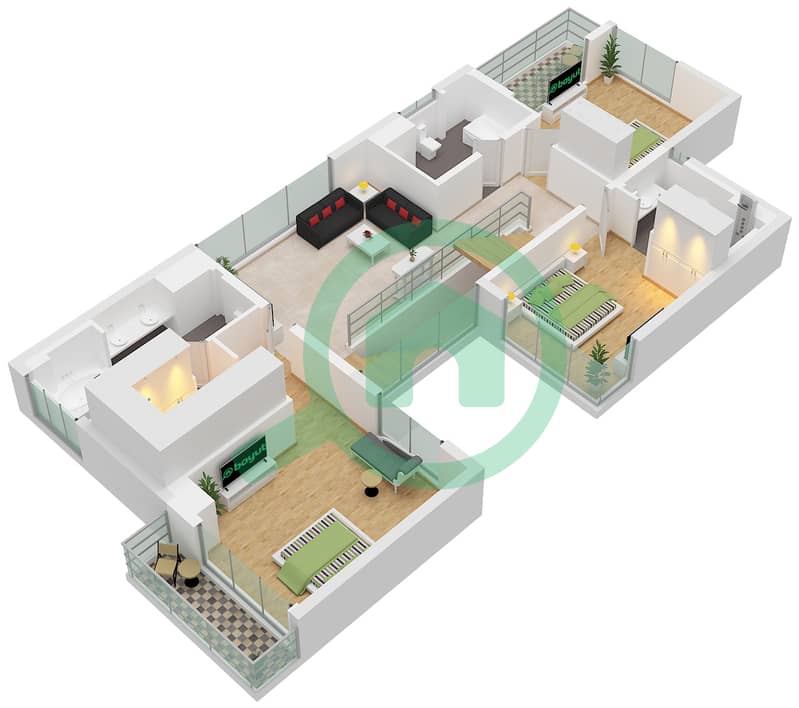 المخططات الطابقية لتصميم النموذج / الوحدة C / UNIT 4BR(M) فیلا 4 غرف نوم - ذا إيكرز Type C Unit 4BR(M) First Floor interactive3D