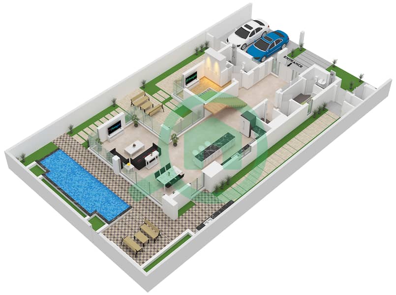المخططات الطابقية لتصميم النموذج / الوحدة D / UNIT 4BR فیلا 4 غرف نوم - ذا إيكرز Type D Unit 4BR Ground Floor interactive3D