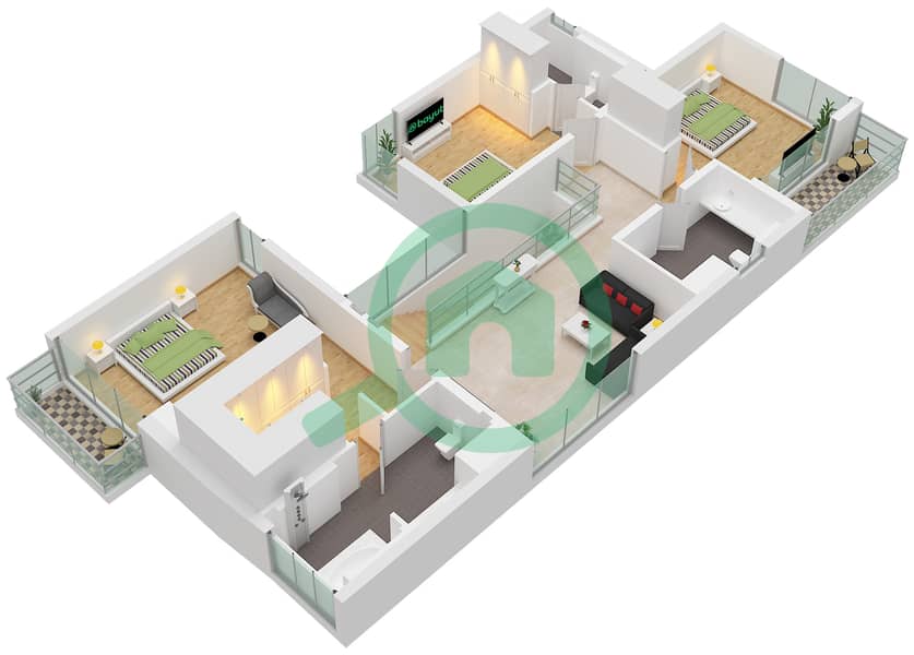 المخططات الطابقية لتصميم النموذج / الوحدة D / UNIT 4BR فیلا 4 غرف نوم - ذا إيكرز Type D Unit 4BR First Floor interactive3D