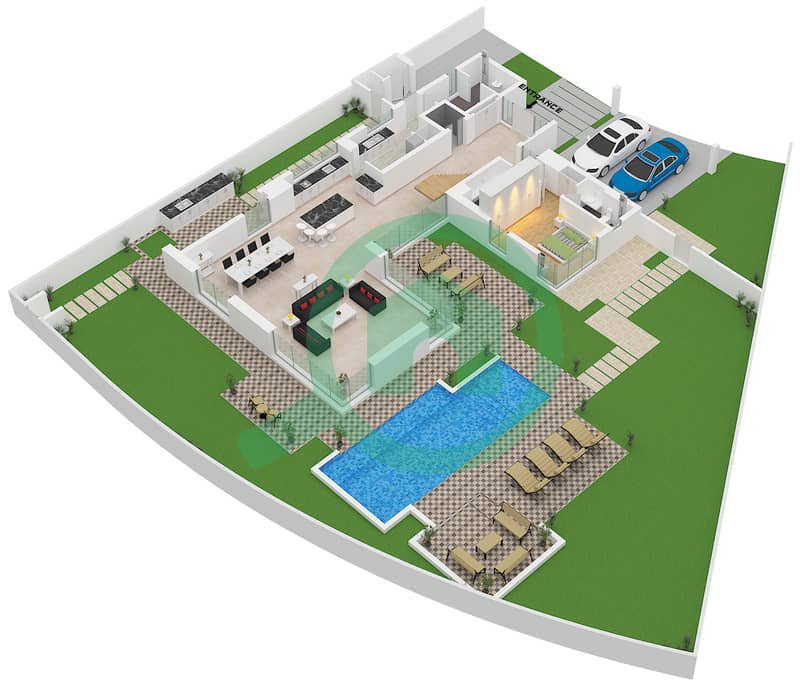 المخططات الطابقية لتصميم النموذج / الوحدة E / UNIT 5BR(M) فیلا 5 غرف نوم - ذا إيكرز Type E Unit 5BR(M) Ground Floor interactive3D