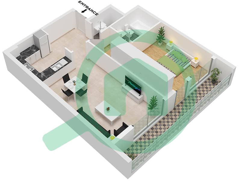 Elysee Heights - 1 Bedroom Apartment Type B Floor plan Type B interactive3D
