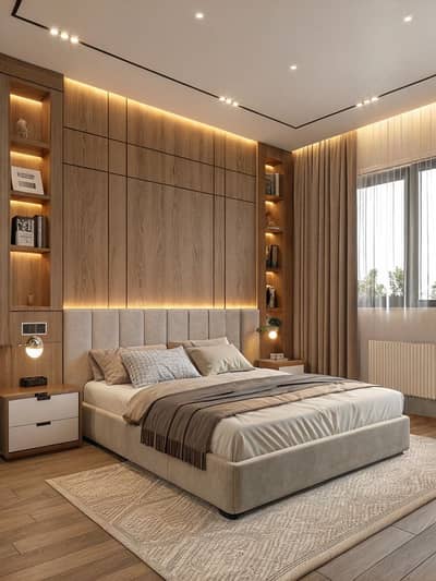 1 Спальня Апартаменты в аренду в Аль Алиа, Аджман - Calming 2025 Bedroom Design with Platform Bed and Warm Lighting. jpg