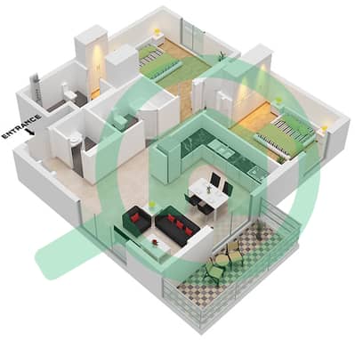 Crystal Residences Tower B - 2 卧室公寓类型／单位2C-1 / UNIT 1 FLOOR 4-12戶型图