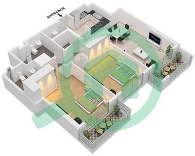 Lilium Tower - Planimetria del piano di 2 Camere Appartamento Unità 3,7 FLOOR 7-12,14-21 Lilium Tower - Planimetria del piano di 2 Camere Appartamento Unità 3,7 FLOOR 7-12,14-21