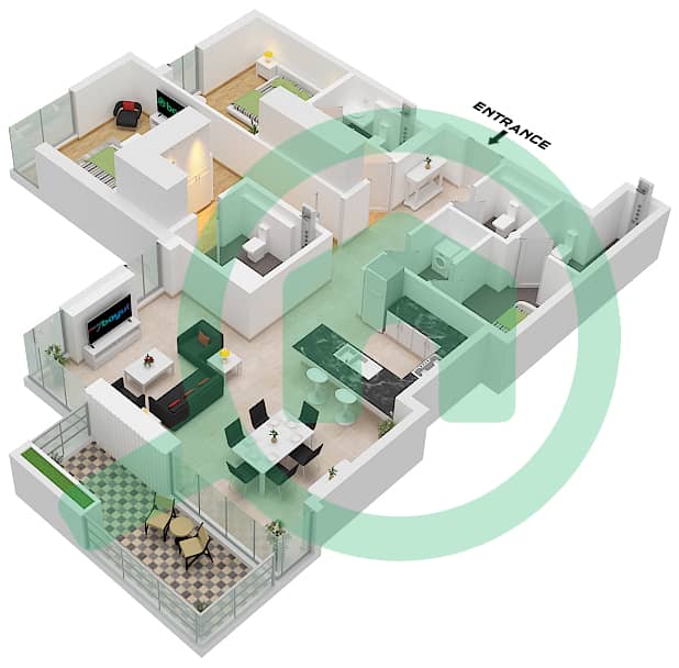 Cilia Building 8 - 2 Bedroom Apartment Type 1 Floor plan Type 1 interactive3D