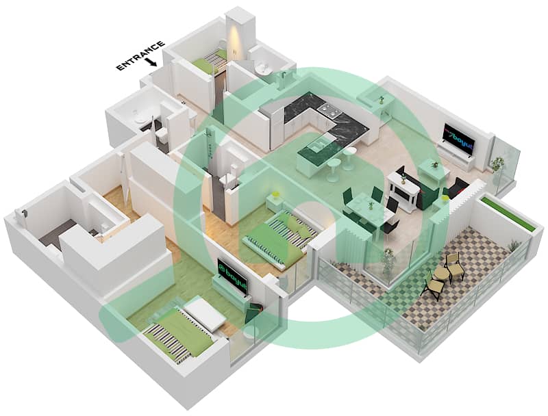Cilia Building 8 - 2 Bedroom Apartment Type 2 Floor plan Type 2 interactive3D