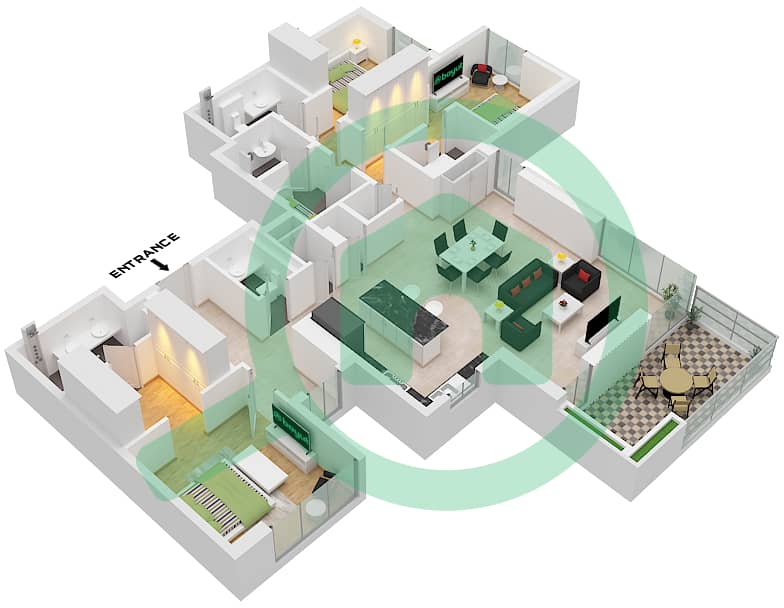 Cilia Building 8 - 3 Bedroom Apartment Type 1 Floor plan Type 1 interactive3D