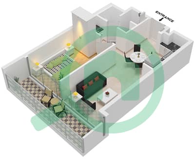 المخططات الطابقية لتصميم الوحدة 15 FLOOR 32 شقة 1 غرفة نوم - أيكون سيتي تاور C