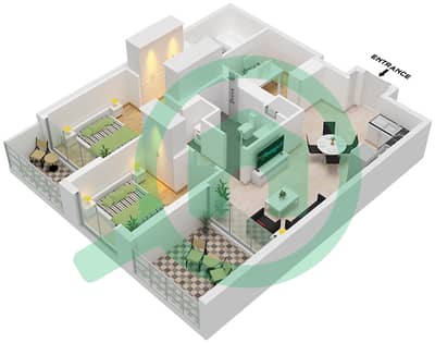 المخططات الطابقية لتصميم النموذج C شقة 2 غرفة نوم - أيكون سيتي تاور C