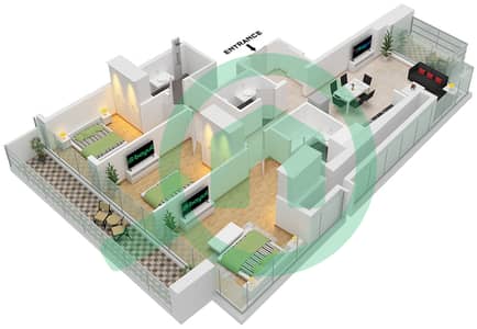 المخططات الطابقية لتصميم الوحدة 10 FLOOR 56 شقة 3 غرف نوم - أيكون سيتي تاور C