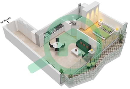 المخططات الطابقية لتصميم النموذج B شقة 1 غرفة نوم - بنينسولا وان