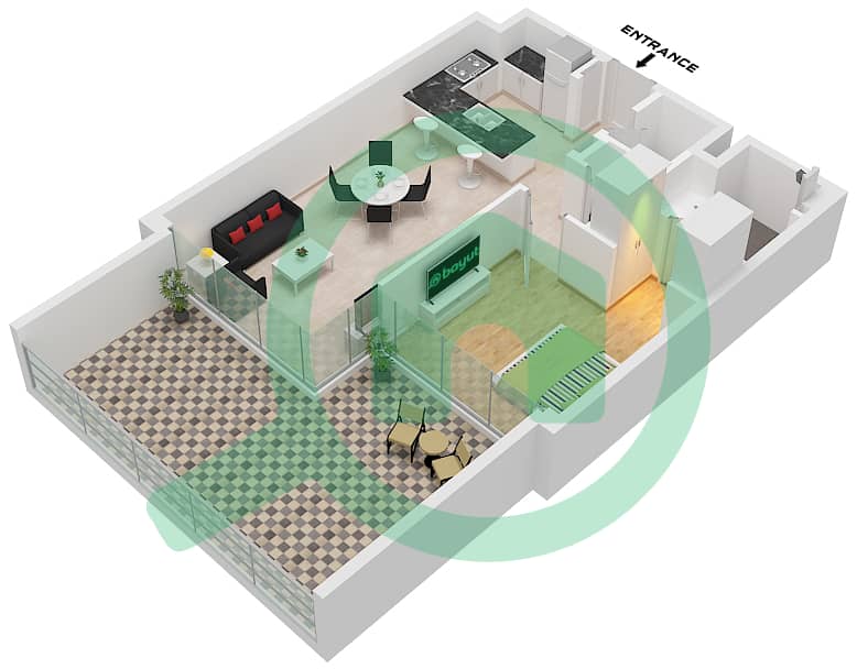 المخططات الطابقية لتصميم النموذج C شقة 1 غرفة نوم - بنينسولا وان Type C interactive3D